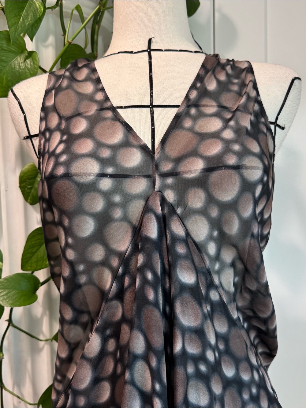 RICK OWENS Size S Taupe Black Dots Sleeveless Dress - Picture 3 of 5